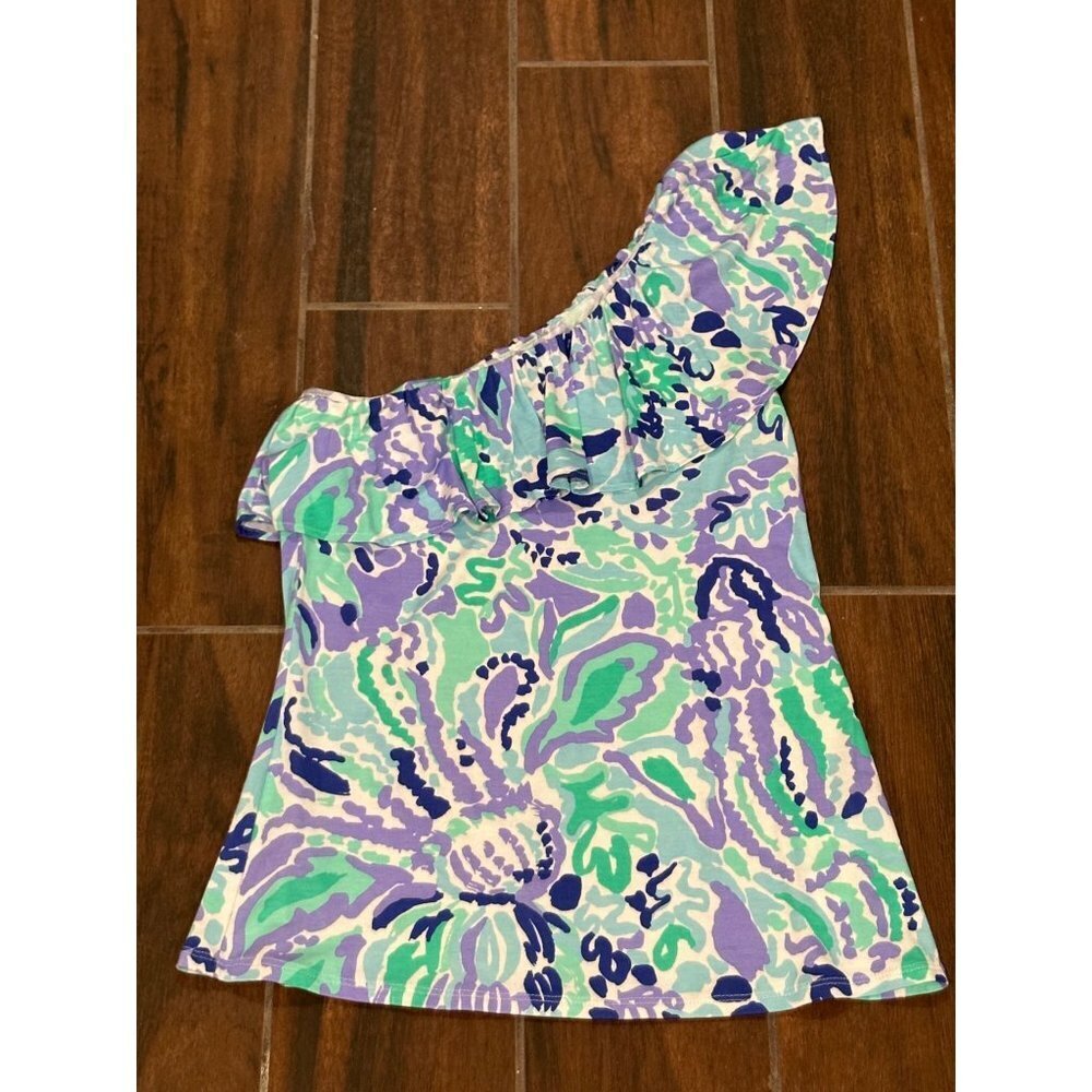 Lilly Pullitzer one shoulder blue green purple top size xs
